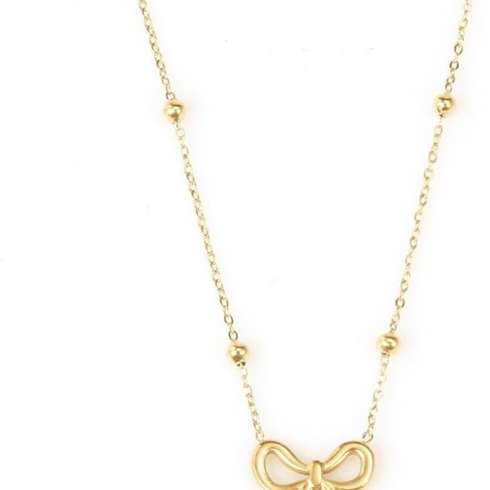 Bow Necklace for Women Bowknot Choker Necklace 14K Gold Plated Ribbon Choker Nec